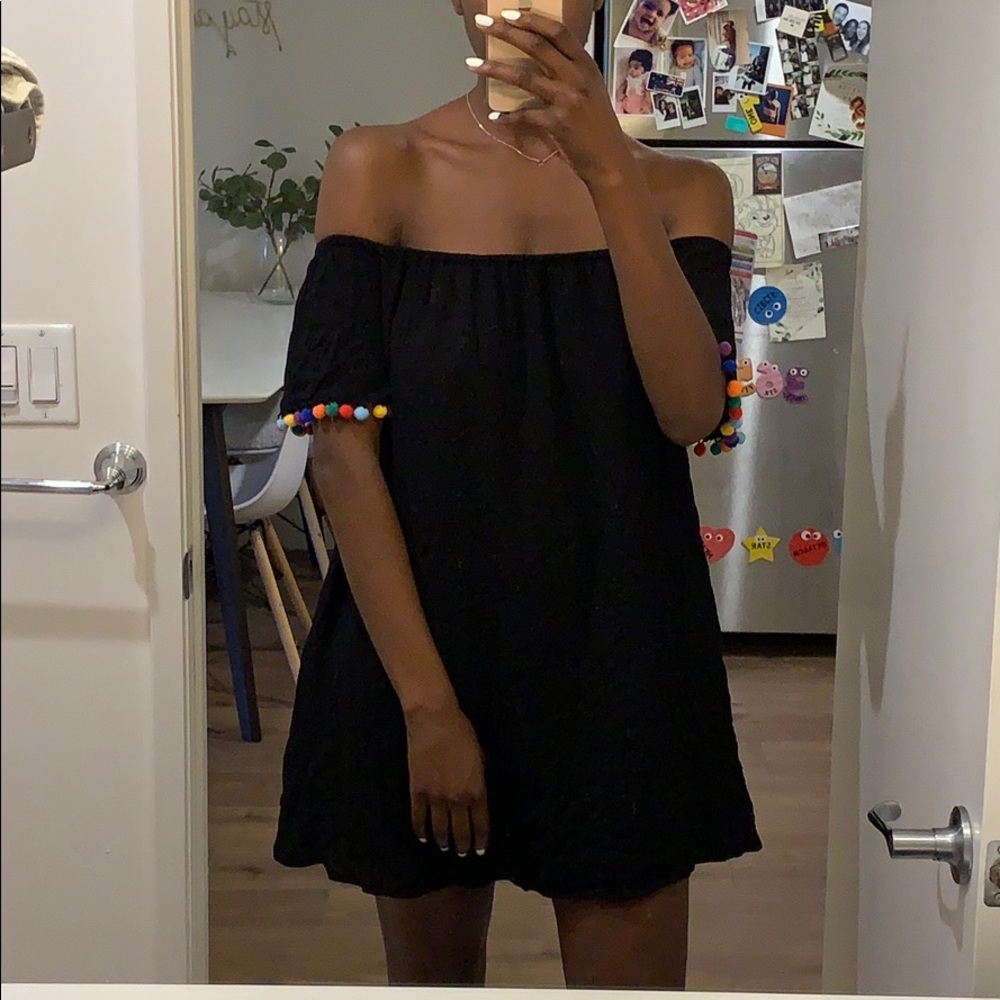 Tube top dress with fringed sleeve